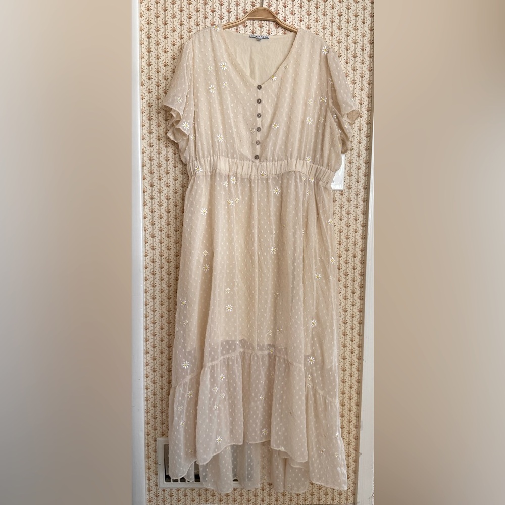 Love Olive Co Timeless Beauty Swiss Dot Floral Embroidered Maxi Dress | 3X - Picture 3 of 9
